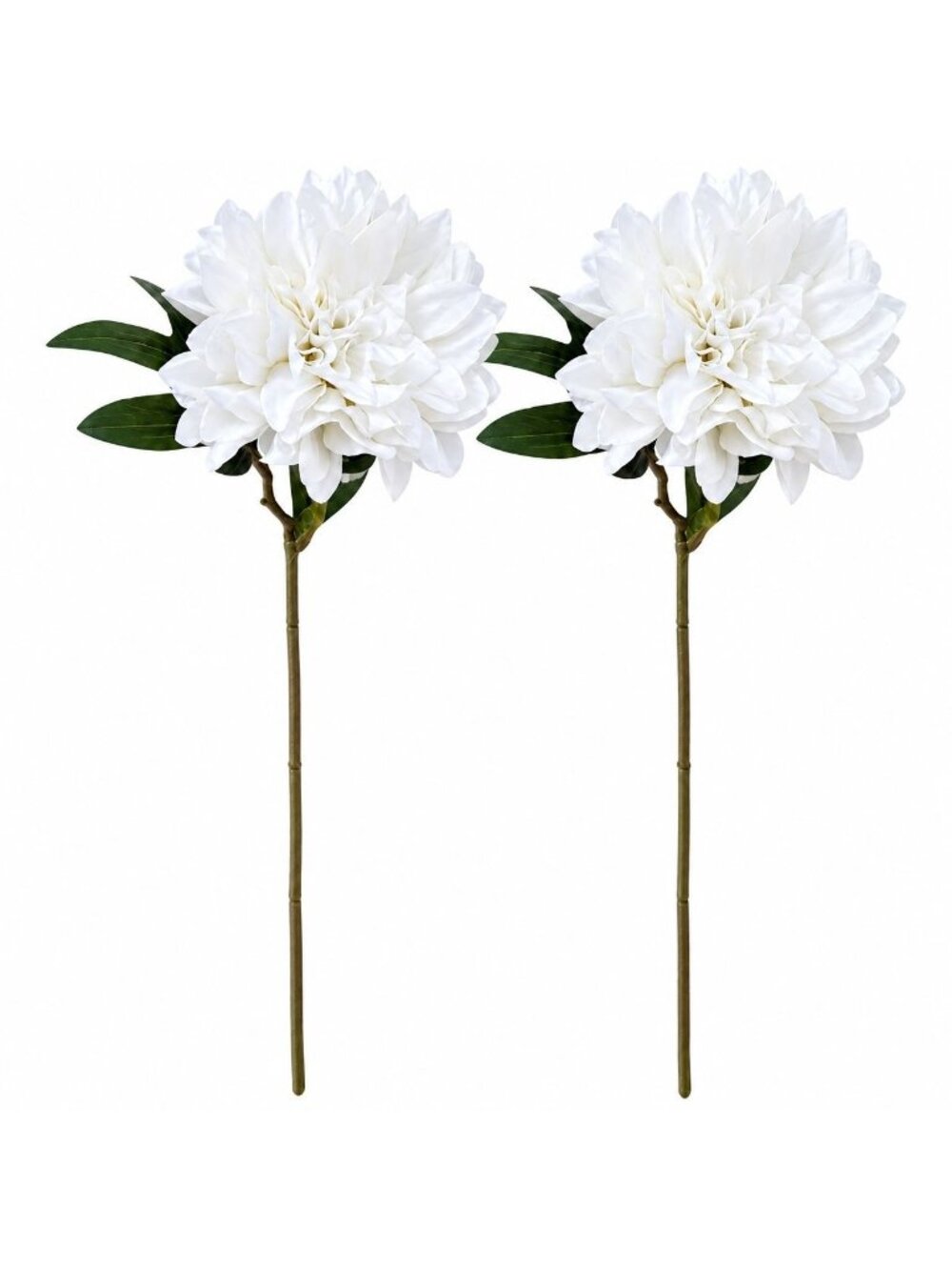 White Artificial Dahlia Stems, Set of 2, 24 Inch Faux Silk Flowers, 5 Inch Bloom